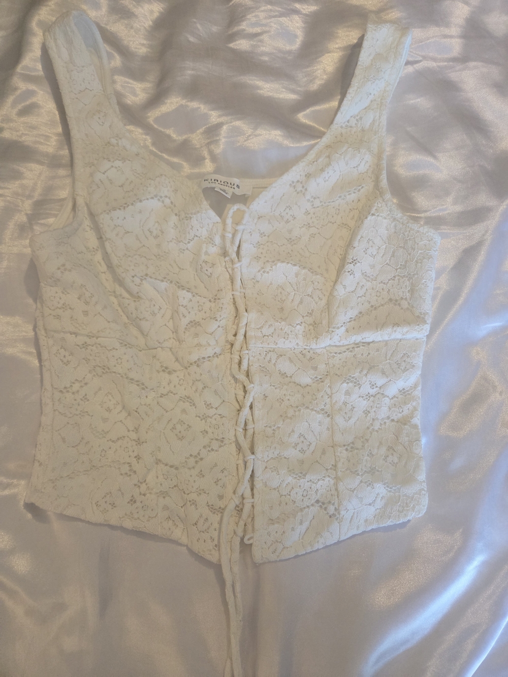 Kirious Los Angeles White Lace Corset Crop Top Hook Eye Women Small